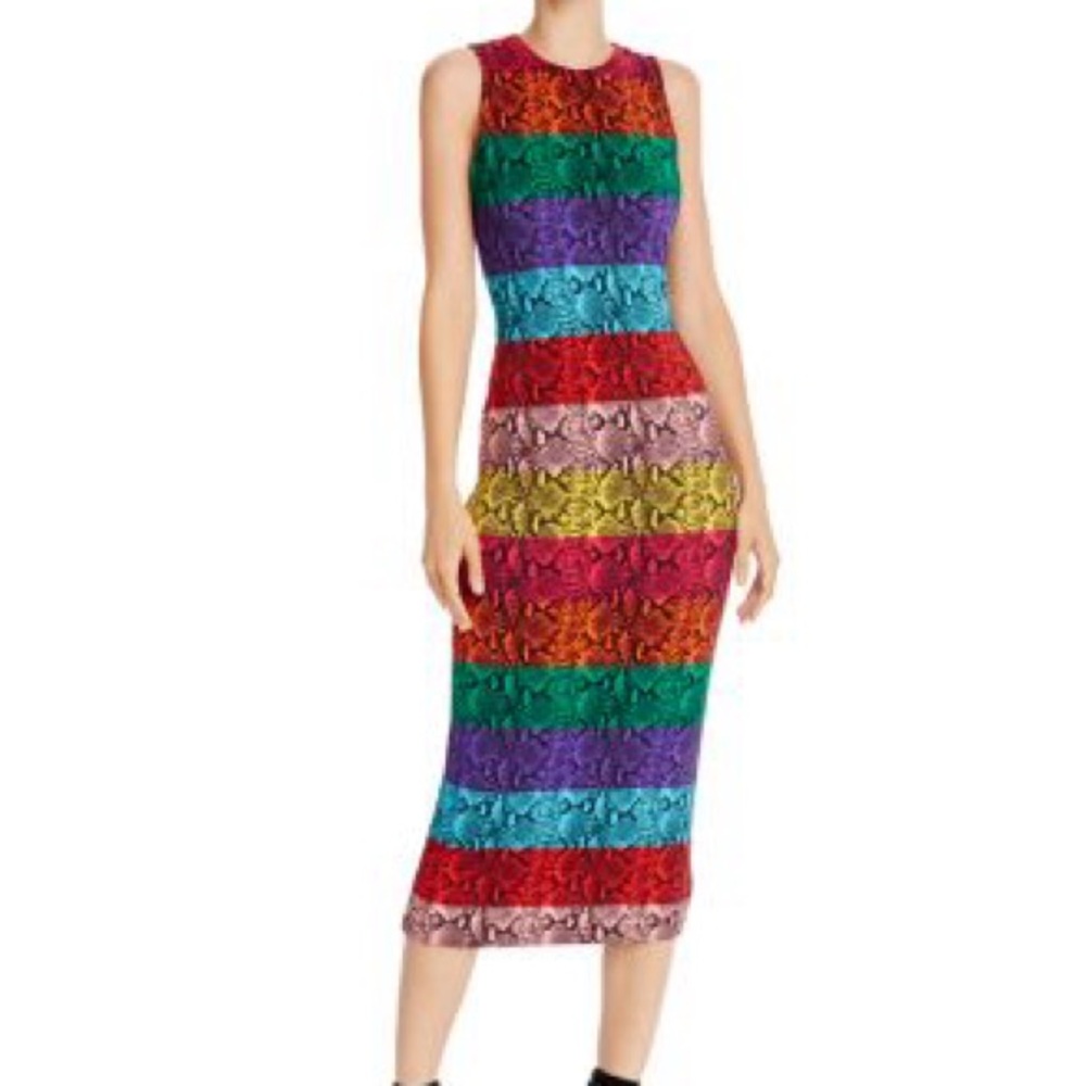 Alice & Olivia stretchy, comfy multicolor rainbow snakeskin dress